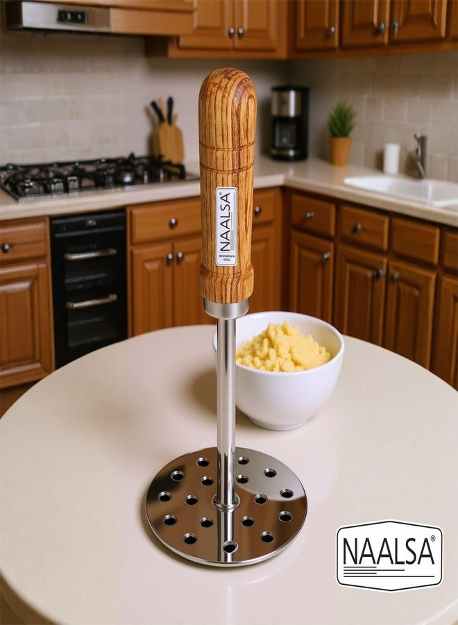NAALSA MASHMATE Potato Masher Stainless Steel Vegetable Masher with Wooden Compress Handle 1pc - Image 3
